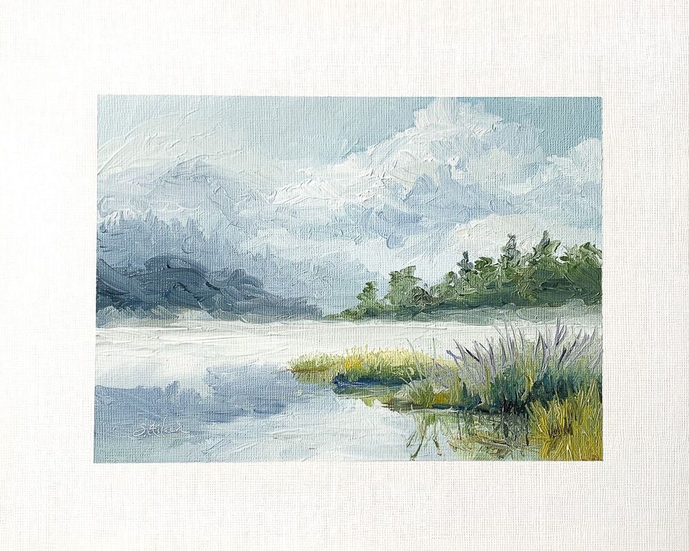 8x10 Original Oil Painting Marsh Lowcountry Landscape Clouds Coastal Art Signed